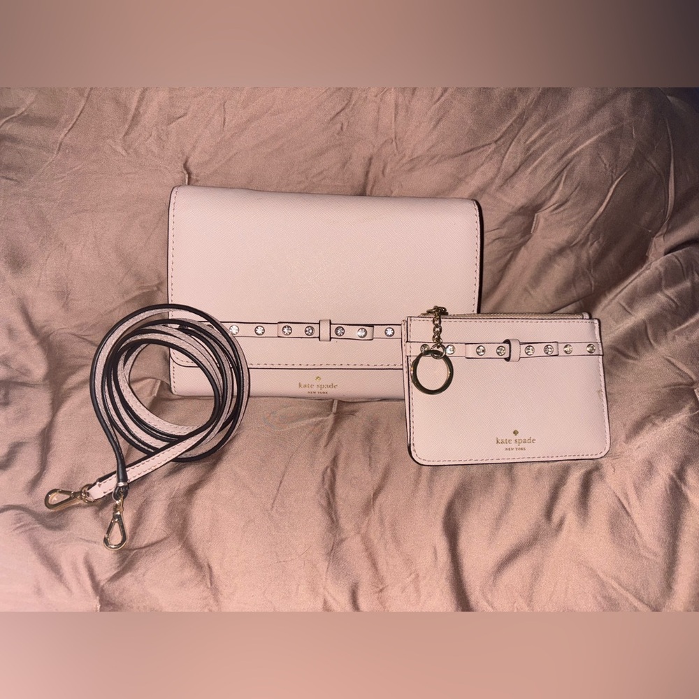 Kate Spade bow crossbody and card holder pink